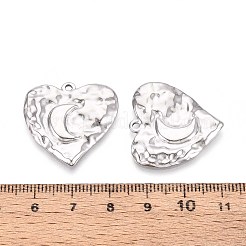304 Stainless Steel Textured Heart with Moon Pendants&nbsp;STAS-T067-33P