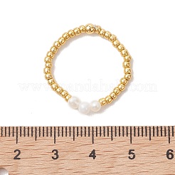 Natural Cultured Freshwater Pearl and Glass Seed Beads Finger Rings&nbsp;RJEW-JR01014