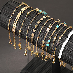 10Pcs Beach Style Alloy & Synthetic Turquoise & Resin Link Anklets&nbsp;WGF01BA-01