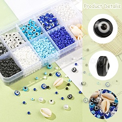 DIY Evil Eye Resin & Glass & Natural Cowrie Shell Beads Bracelets Making Kits&nbsp;DIY-YW0010-25