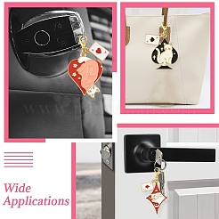 4Pcs Alloy Enamel Cat with Playing Card Pendant Decorations&nbsp;HJEW-YW00482