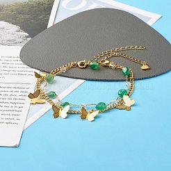 Natural Green Agate Beads Anklets Set for Girl Women&nbsp;AJEW-AN00450-04