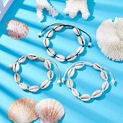 3Pcs 3 Colors Natural Shell Braided Bead Bracelets Set&nbsp;BJEW-JB10111