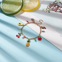 Watermelon & Avocado & Pineapple & Cherry Alloy Enamel Charm Bracelet&nbsp;BJEW-TA00209