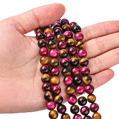 Natural Rose Tiger Eye(Dyed & Heated) and Yellow Tiger Eye(Dyed & Heated) Beads Strands&nbsp;X-G-G101-8mm-1