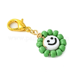 Flat Round with Smiling Face Glass Seed Pendant Decorations&nbsp;HJEW-MZ00093