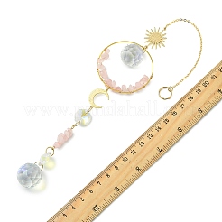 Glass Beads &  Natural Rose Quartz Chip Beads & Brass Hanging Suncatchers&nbsp;HJEW-JM04994-02