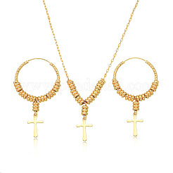 Cross Brass Pendant Necklaces & Hoop Earrings Sets&nbsp;FS-WGF4D6C-01