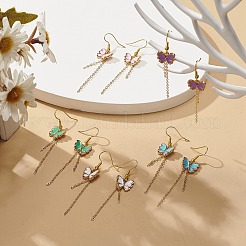 Alloy Enamel Butterfly with Tassel Dangle Earrings&nbsp;EJEW-JE05116