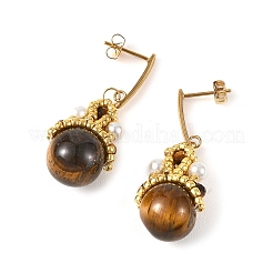 Natural Tiger Eye Dangle Earrings for Women&nbsp;EJEW-MZ00784