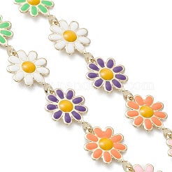 3Pcs 3 Colors Brass Enamel Flower Link Chain Bracelet Making&nbsp;AJEW-JB01439