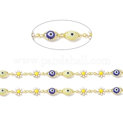 Brass Enamel Flower & Horse Eye Link Chains&nbsp;CHC-P009-34G