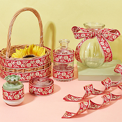 Ethnic Style Flower Pattern Polyester Ribbon&nbsp;OCOR-WH0047-48