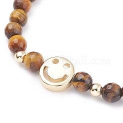 Faceted Round Natural Tiger Eye & Lapis Lazuli & Amethyst Beads Stretch Bracelets Set&nbsp;BJEW-JB07082