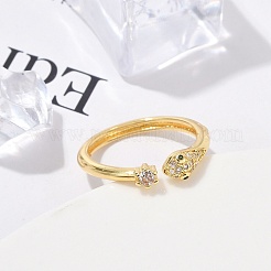 Rack Plating Brass Micro Pave Clear Cubic Zirconia Cuff Rings for Women&nbsp;RJEW-M028-59G