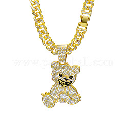 Zinc Alloy Full Crystal Rhinestone Bear Pendant Cuban Link Chain Necklaces for Men&nbsp;FS-WGDB54B-04