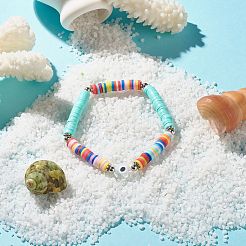 Handmade Polymer Clay Heishi Beads Stretch Bracelet&nbsp;BJEW-JB07372-03