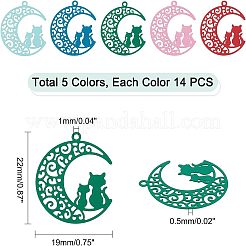 70Pcs 5 Colors 430 Stainless Steel Kitten Pendants&nbsp;STAS-UN0027-01