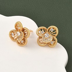 Brass Micro Pave Clear Cubic Zirconia Flower Stud Earrings&nbsp;EJEW-D337-09G