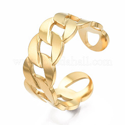 304 Stainless Steel Curb Chain Open Cuff Ring&nbsp;RJEW-T023-41G