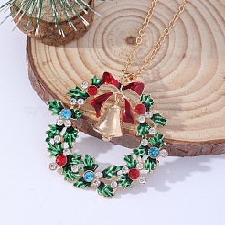 Christmas Wreath & Christmas Bell Alloy Colorful Rhinestone Pendant Necklaces&nbsp;WG06691-07