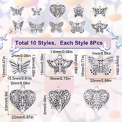 80Pcs 10 Styles Tibetan Style Alloy Charms&nbsp;TIBEP-SC0002-54