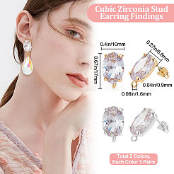6 Pairs 2 Colors Brass Micro Pave Clear Cubic Zirconia Oval Stud Earring Findings&nbsp;KK-BBC0007-30