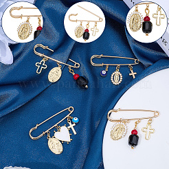 4Pcs 4 Styles Iron Brooches&nbsp;JEWB-BM0001-04
