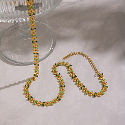 304 Stainless Steel Enamel Green Leaf Link Chain Necklaces for Women&nbsp;OR8327