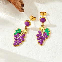 304 Stainless Steel Grape Dangle Stud Earrings&nbsp;EJEW-H163-01G