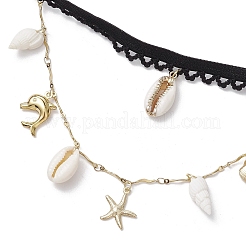 304 Stainless Steel Starfish & Shell & Dolphin Tassel Thigh Leg Chains&nbsp;AJEW-AN00654