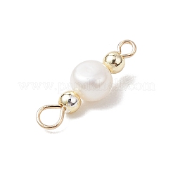 Natural Cultured Freshwater Pearl Potato & Round Electroplate Non-magnetic Synthetic Hematite Beaded Connector Charms&nbsp;PALLOY-JF04191-01