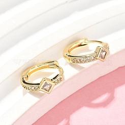 Rhombus Brass Micro Pave Clear Cubic Zirconia Hoop Earrings&nbsp;EJEW-Z102-14G