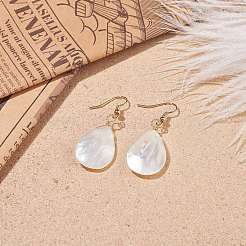 Natural Shell Teardrop Dangle Earrings&nbsp;X-EJEW-JE04953