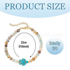 Ocean Dyed Synthetic Turquoise Turtle & Natural Flower Amazonite Round Beaded Anklets&nbsp;AJEW-TA00062