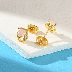 Brass Micro Pave Cubic Zirconia Stud Earrings For Women&nbsp;EJEW-B111-01G-03