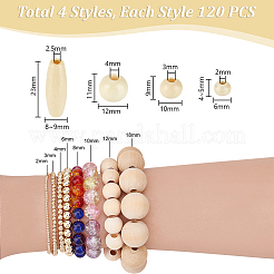 480Pcs 4 Styles Dyed Natural Wood Beads&nbsp;WOOD-PH0003-64