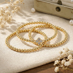 3Pcs Brass Round Beads Stretch Bracelets&nbsp;HP1861