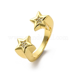Brass Micro Pave Cubic Zirconia Adjustable Cuff Rings for Women&nbsp;RJEW-U053-02G