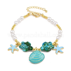 Ocean Brass Enamel Starfish Shell Shape Charm Bracelets for Women&nbsp;KK-CBA68DA-16G-01