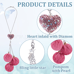 Plush Cloth Fabric Round & Polymer Clay Rhinestone Heart Pendant Hanging Ornament&nbsp;HJEW-DR00079