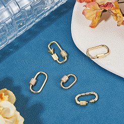 5Pcs 5 Styles Brass Micro Pave Clear Cubic Zirconia Screw Carabiner Lock Charms&nbsp;KK-TA0008-19
