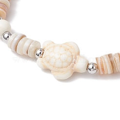 Natural Freshwater Shell with Synthetic Turquoise Beads Stretch Bracelets for Men Women&nbsp;BJEW-JB11744-01