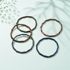 Natural Gemstone Column & Synthetic Hematite Stretch Bracelet&nbsp;BJEW-JB08458