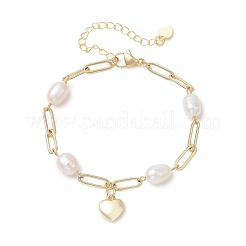 Brass Heart Charms & Paperclip Chains Bracelets&nbsp;BJEW-JB13479