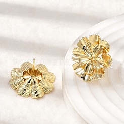 Flower Brass Stud Earrings&nbsp;EJEW-D352-01G-02