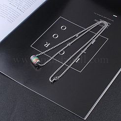 304 Stainless Steel Pride Flag/Rainbow Flag Column Pendant Box Chain Necklaces for Men&nbsp;WG592AE-01