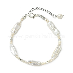 Natural Keshi Freshwater Pearl & Non-magnetic Synthetic Hematite Beaded Bracelets for Women&nbsp;BJEW-JB14107