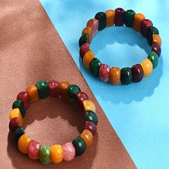 Dyed Natural Multi-Color Agate Beaded Stretch Bracelets for Women Men&nbsp;BJEW-M049-09A