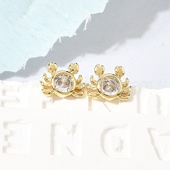 Crab Brass Micro Pave Clear Cubic Zirconia Stud Earrings&nbsp;EJEW-C186-21G-01